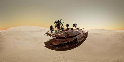 VR 360 Old Rusty Tank in the Desert at Sunset video