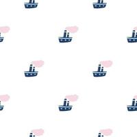 Isolated seamless pattern with navy blue and pink colored stemship ornament. White background. vector