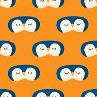 Penguin blue color chaotic seamless pattern on orange background. Children graphic design element for different purposes. vector