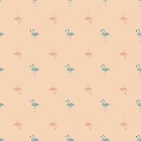 Abstract cartoon seamless animal pattern with little flamingo ornament. Light pink background. vector