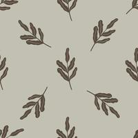 Minimalistic botanic seamless pattern with simple tropical foliage leaves silhouettes. Grey background. vector