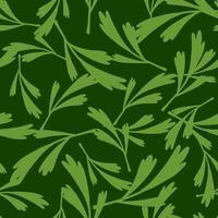Random herbal seamless pattern with doodle leaves ornament. Green and olive colored floral artwork. vector