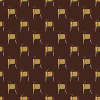 Retro seamless pattern with simple doodle tv print. Television backdrop with brown background. vector