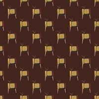 Retro seamless pattern with simple doodle tv print. Television backdrop with brown background. vector