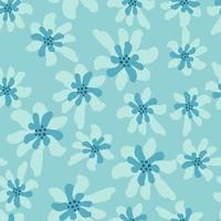 Random seamless pattern with blue colored flower silhouettes in simple hand drawn style. vector