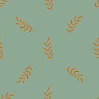 Minimalistic style seamless pattern with orange simple leaf branches print. Pale blue colored background. vector
