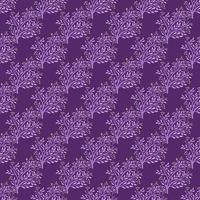 Bright shrub silhouettes abstract seamless doodle pattern. Purple background. Floral silhouettes backdrop. vector
