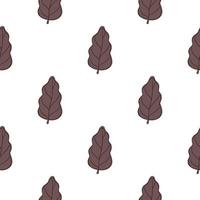 Floral seamless pattern with simple brown oak leaf elements. White background. Isolated print. vector