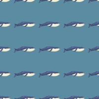 Seamless pattern Blue whale on teal background. Template of cartoon character of ocean for fabric. vector