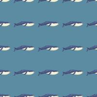 Seamless pattern Blue whale on teal background. Template of cartoon character of ocean for fabric. vector