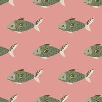Seamless pattern fish on pink background. Abstract ornament with sea animals. vector