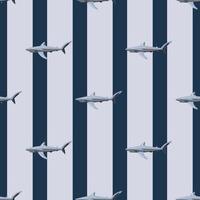 Seamless pattern Blue shark on striped gray black background. Texture of marine fish for any purpose. vector