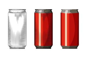 Beverage red can isolated on white background. Hand drawn beer can template. Vintage engraved style vector illustration.