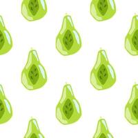Isolated seamless pattern with bright green pear half elements. White backround. vector