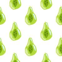 Isolated seamless pattern with bright green pear half elements. White backround. vector