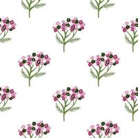 Isolated seamless pattern with creative yarrow purple silhouette. White background. vector
