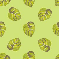 Tropical seamless pattern on yellow background. Abstract texture decoration with leaf monstera light green color. vector