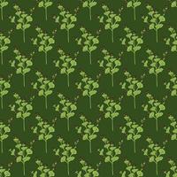 Botanic seamless pattern with green wildflowers shapes. Dark background. Floral botanic print. vector