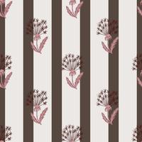 Decorative seamless nature pattern with hand drawn dandelion ornament. Grey and brown striped background. vector