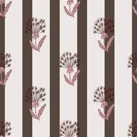 Decorative seamless nature pattern with hand drawn dandelion ornament. Grey and brown striped background. vector