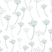 Isolated botanic seamless pattern with blue contoured dandelion flowers shapes. White background. vector