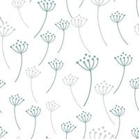 Isolated botanic seamless pattern with blue contoured dandelion flowers shapes. White background. vector