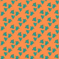 Bright contrast blue bellflower ornament seamless nature wild pattern. Orange background. Botanic print. vector