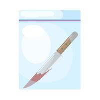 Knife with blood in packet on white background. Evidence of crime in flat style. vector