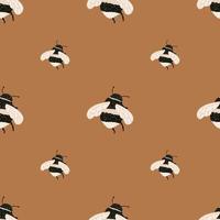 Bee pattern seamless in freehand style. Cute insect which extract honey on colorful background. Vector illustration for textile.