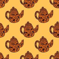 Vintage teapots seamless pattern. Background of teatime in hand drawn style. vector