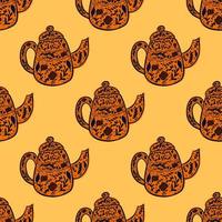 Vintage teapots seamless pattern. Background of teatime in hand drawn style. vector