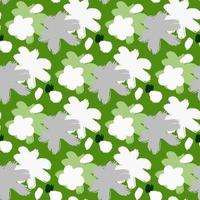 Botanic seamless pattern with white and blue colored flower buds print. Green bright background. vector