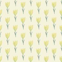 Yellow pale crocus flower shapes ornament seamless pattern. Light grey background. Vintage style. vector