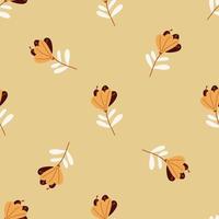 Orange hand drawn flower silhouettes seamless pattern. Random botanic print. Beige background. vector