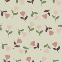 Botanic nature seamless pattern with random little simple tulip flowers elements. Grey background. vector