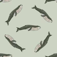 Seamless pattern Blue whale on green background. Template of cartoon character of ocean for fabric. vector