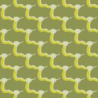 Nature wild seamless pattern with funny simple snakes shapes print. Green pale background. vector