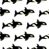 Seamless pattern Orca on white background. Template of cartoon character of ocean for children. vector