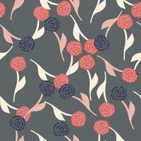 Hand drawn seamless pattern with rose elements print. FLowers backdrop. Grey background. Simple style. vector