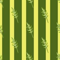 Seamless pattern bunch arugula salad on stripes yellow background. Modern ornament with lettuce. vector