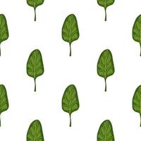 Seamless pattern Spinach salad on white background. Minimalistic ornament with lettuce. vector