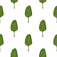 Seamless pattern Spinach salad on white background. Minimalistic ornament with lettuce. vector