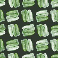 Seamless pattern salad Romano on dark background. Simple ornament with lettuce. vector