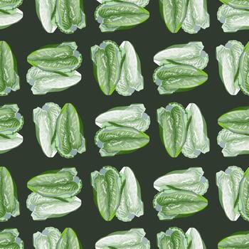 Seamless pattern salad Romano on dark background. Simple ornament with lettuce. vector