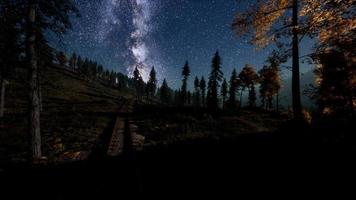 The milky way above the railway and forest video