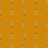 Abstract seamless pattern with gothic skulls and bones ornament. Scary print on orange background. vector