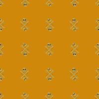 Abstract seamless pattern with gothic skulls and bones ornament. Scary print on orange background. vector