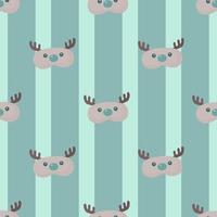 Head deer gray with dark horns color geometric seamless pattern on striped light blue background. Children graphic design element for different purposes. vector