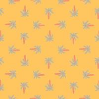 Geometric abstract seamless pattern with nature botanic blue palm tree ornament on yellow background. vector
