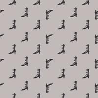 Little abstract random seamless style pattern with black doodle women shoes ornament. Grey background. vector